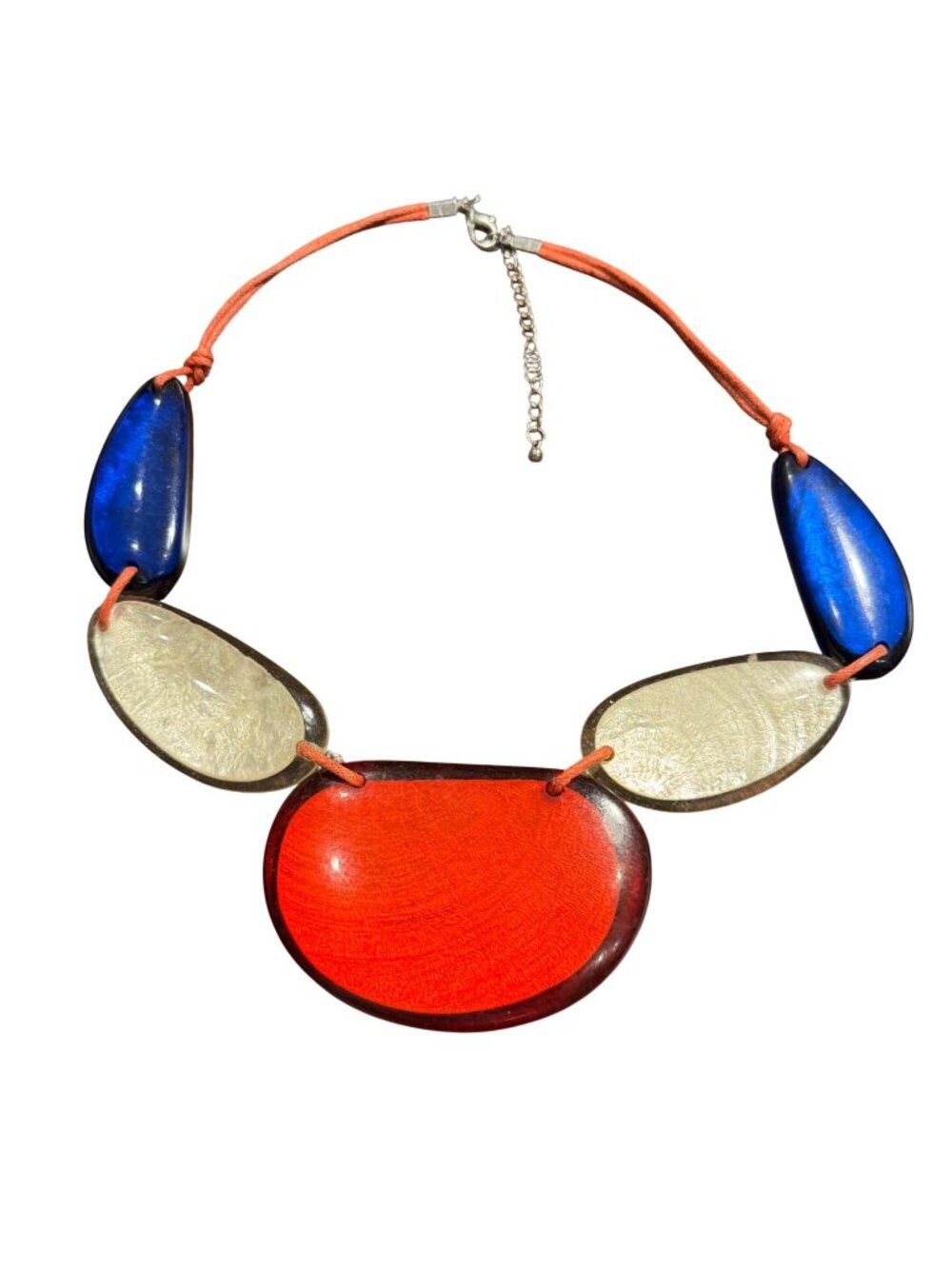 Red White & Blue Lucite Bib Necklace With Adjustable Length Vintage